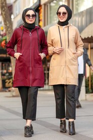 Claret Red Hijab Coat 32450BR - 5