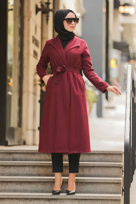 Claret Red Hijab Coat 5173BR - NEVA STYLE