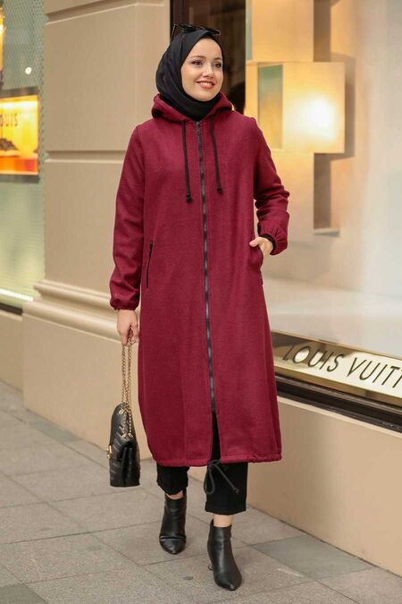 Claret Red Hijab Coat 5664BR - NEVA STYLE