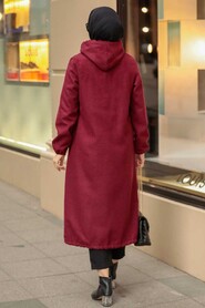 Claret Red Hijab Coat 5664BR - 3