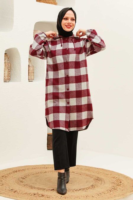 Claret Red Hijab Coat 5675BR - NEVA STYLE