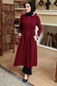 Claret Red Hijab Coat 5721BR - 1