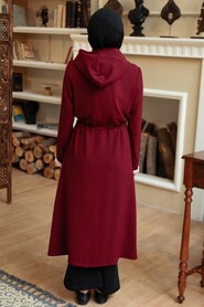 Claret Red Hijab Coat 5721BR - 3