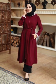 Claret Red Hijab Coat 5721BR - 2