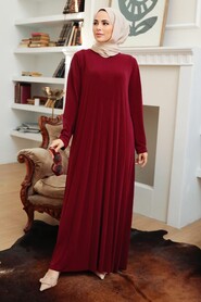 Claret Red Hijab Dress 1077BR - 1