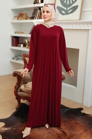 Claret Red Hijab Dress 1077BR - 2