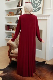 Claret Red Hijab Dress 1077BR - 3