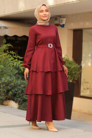 Claret Red Hijab Dress 1283BR - 1