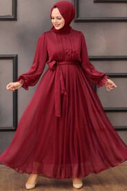 Claret Red Hijab Dress 14231BR - 1