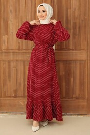 Claret Red Hijab Dress 1688BR - 1