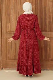 Claret Red Hijab Dress 1688BR - 2