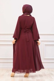 Claret Red Hijab Dress 20550BR - 2