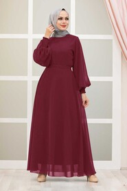 Claret Red Hijab Dress 20550BR - 1