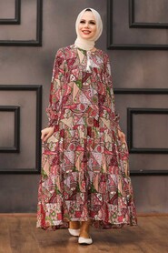Claret Red Hijab Dress 21751BR - 1