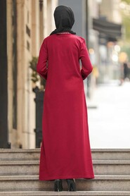 Claret Red Hijab Dress 23120BR - 2