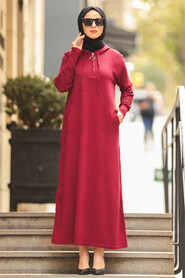 Claret Red Hijab Dress 2343BR - 1