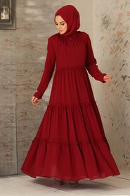 Claret Red Hijab Dress 2746BR - 1