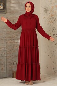 Claret Red Hijab Dress 2746BR - 2