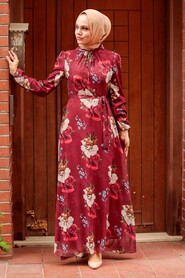 Claret Red Hijab Dress 2790BR - 1