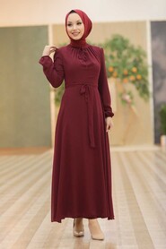 Claret Red Hijab Dress 27922BR - 1