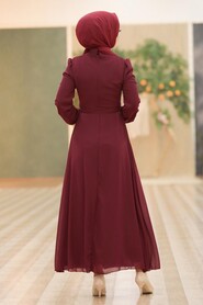 Claret Red Hijab Dress 27922BR - 3