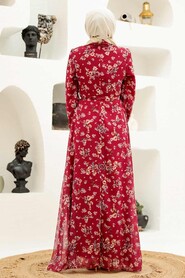 Claret Red Hijab Dress 27924BR - 2