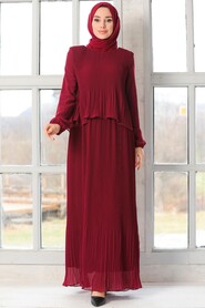 Claret Red Hijab Dress 2860BR - 1