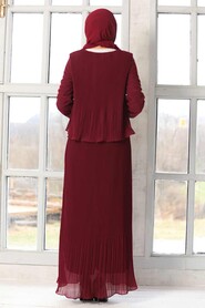 Claret Red Hijab Dress 2860BR - 4