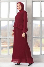 Claret Red Hijab Dress 2860BR - 2