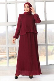 Claret Red Hijab Dress 2860BR - 3