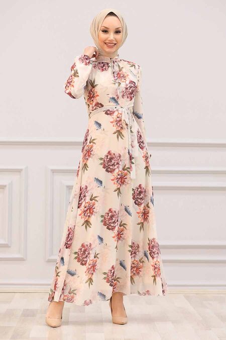 Claret Red Hijab Dress 28905BR - NEVA STYLE