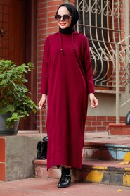Claret Red Hijab Dress 3121BR - 1