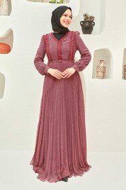Claret Red Hijab Dress 33233BR - 1