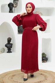 Claret Red Hijab Dress 3343BR - 1