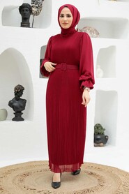 Claret Red Hijab Dress 3343BR - 2