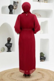 Claret Red Hijab Dress 3343BR - 3