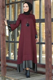 Claret Red Hijab Dress 3348BR - 1
