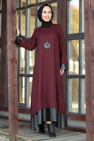 Claret Red Hijab Dress 3348BR - 2