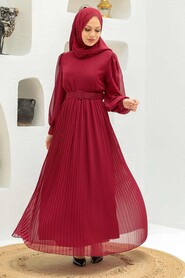 Claret Red Hijab Dress 3358BR - 1