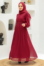 Claret Red Hijab Dress 3358BR - 2