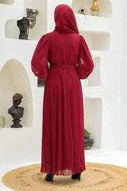 Claret Red Hijab Dress 3358BR - 3
