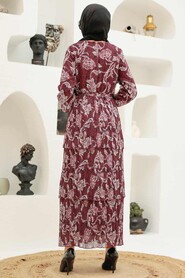 Claret Red Hijab Dress 3359BR - 3