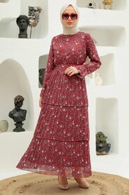 Claret Red Hijab Dress 3360BR - 1