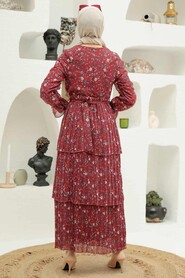 Claret Red Hijab Dress 3360BR - 2