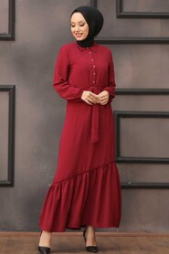 Claret Red Hijab Dress 3735BR - 1