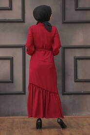 Claret Red Hijab Dress 3735BR - 3