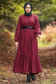 Claret Red Hijab Dress 43280BR - 2