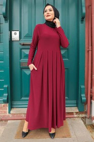 Claret Red Hijab Dress 4550BR - 1