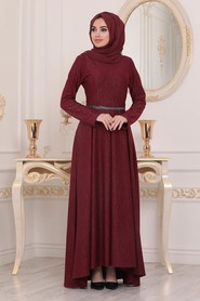 Claret Red Hijab Dress 51210BR - 2