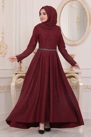 Claret Red Hijab Dress 51210BR - 1